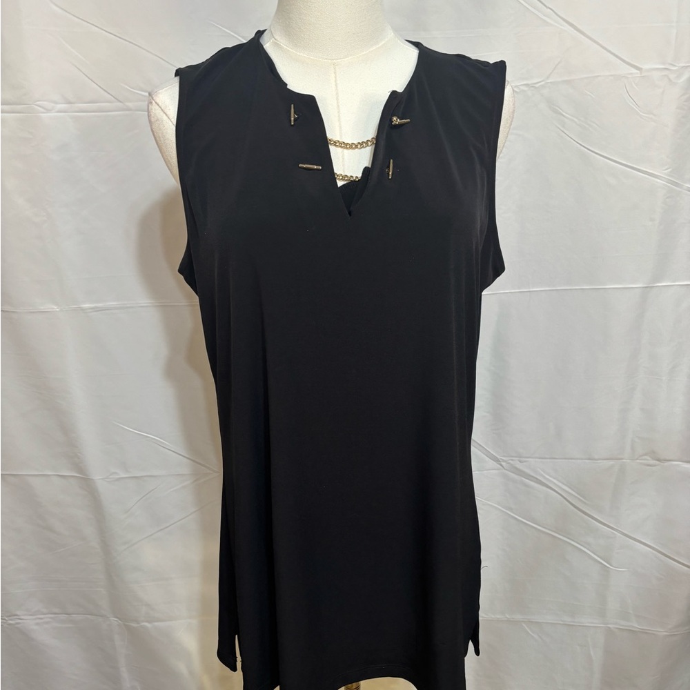 Ivanka‎ Trump Black Sleeveless Chain Detail Blouse Medium